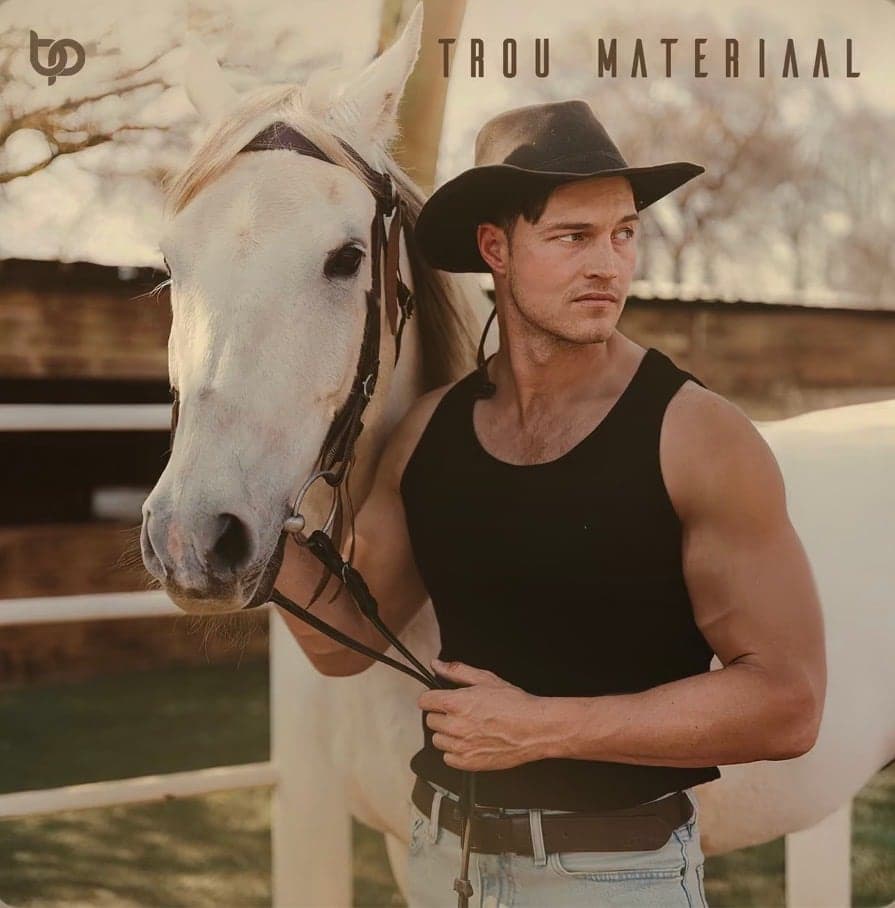 Trou Materiaal single cover, a man in a cowboy hat with a white horse